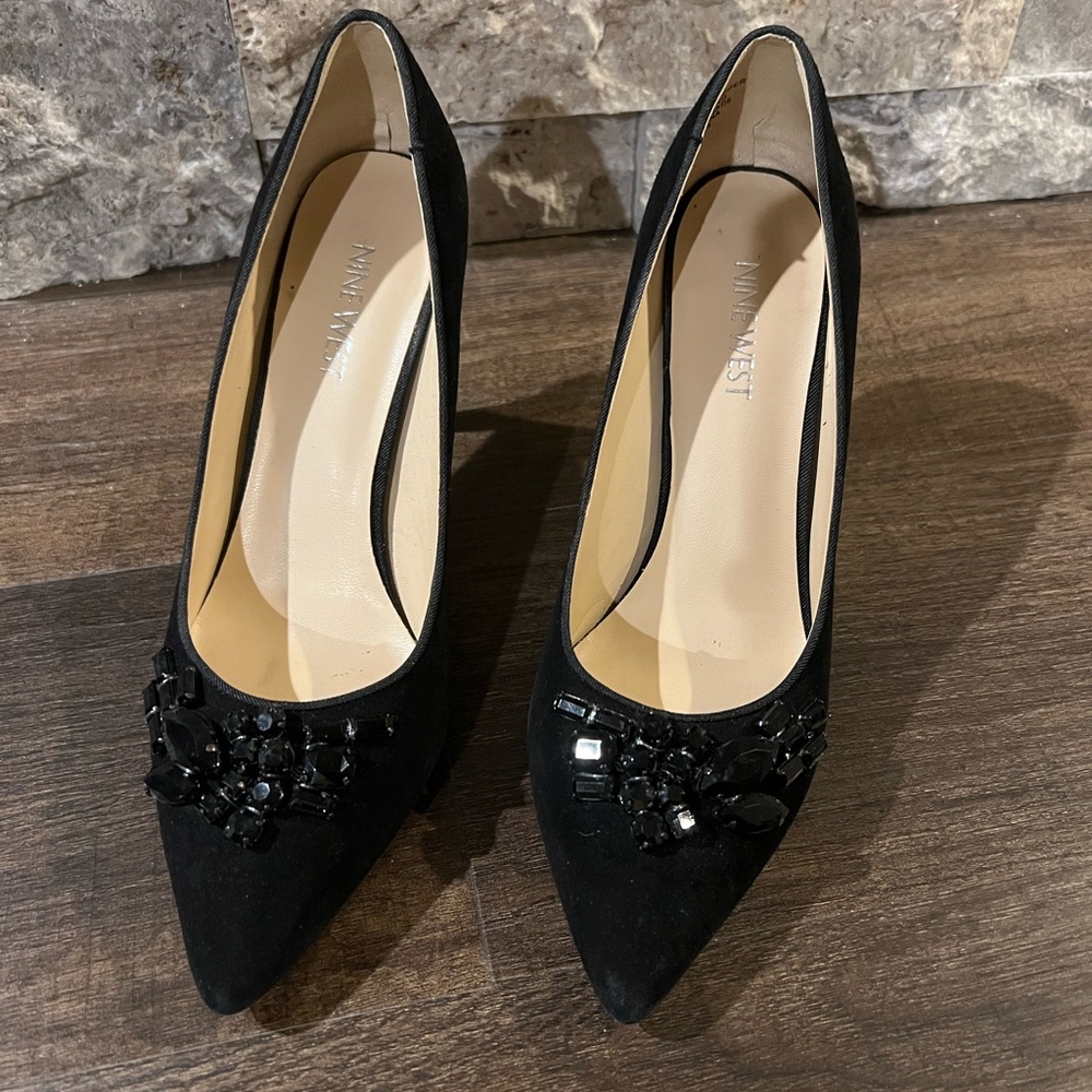 Nine West Black Heels with rhinestone embellishment (size 6.5)